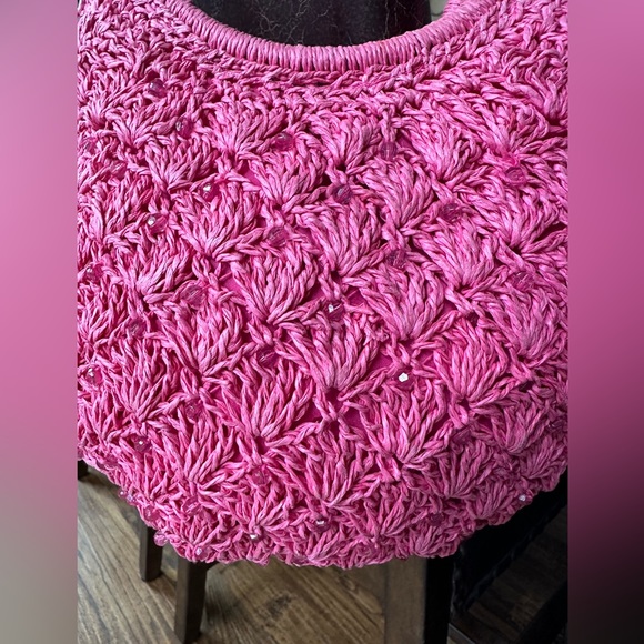 Cute pink straw bag with circular handles - Picture 2 of 6